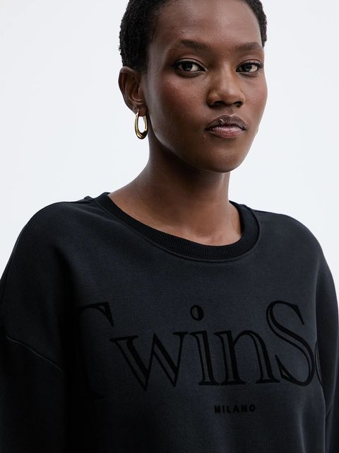 Twinset bluza bawełniana damska kolor czarny z nadrukiem 252TT2330