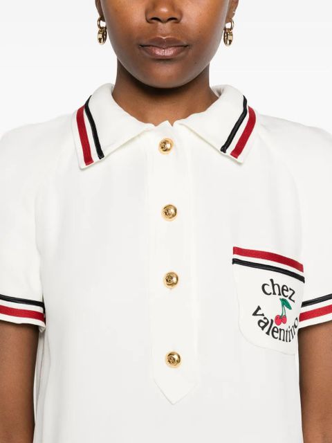 Valentino Garavani cherry-embellished polo midi dress - White