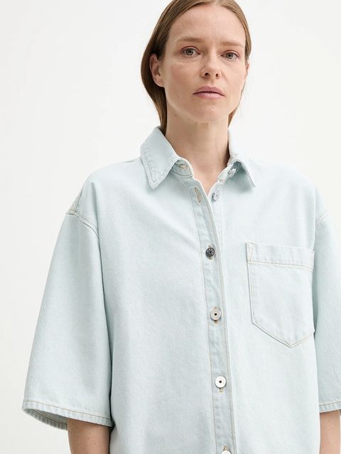 AERON koszula jeansowa ABBOTT damska kolor niebieski relaxed z kołnierzykiem klasycznym SH193570