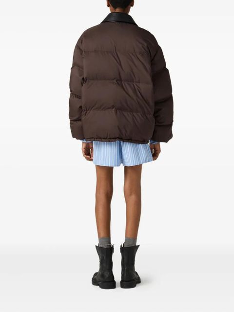 Miu Miu leather-collar puffer jacket - Brown