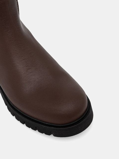 Tommy Jeans kozaki TJW STRETCHY LONG SHAFT damskie kolor brązowy na płaskim obcasie EN0EN02828