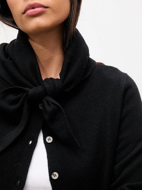 Answear.LAB kardigan z wełny merino z apaszką damski kolor czarny lekki