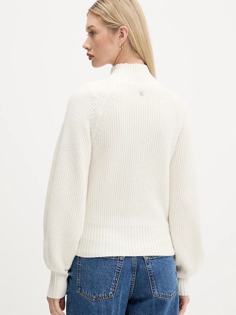 HUGO sweter z wełną damski kolor beżowy z półgolfem 50548292 - zdjęcie produktu nr 2