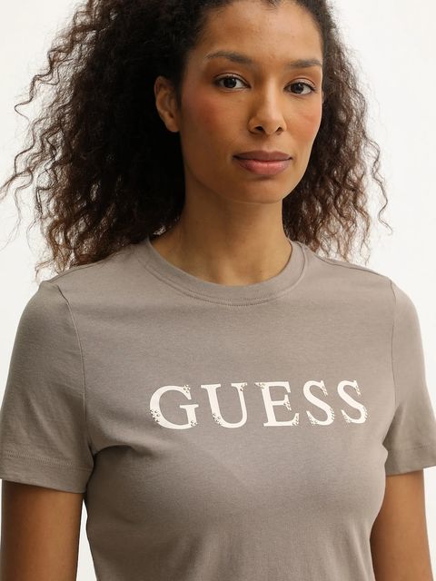 Guess t-shirt bawełniany CLELIA damski kolor beżowy V5BI10 I3Z14
