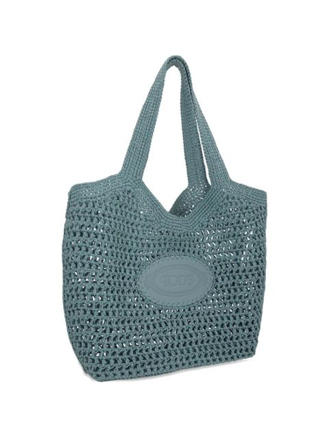 Tod's logo-patch crochet-knit tote bag - Blue