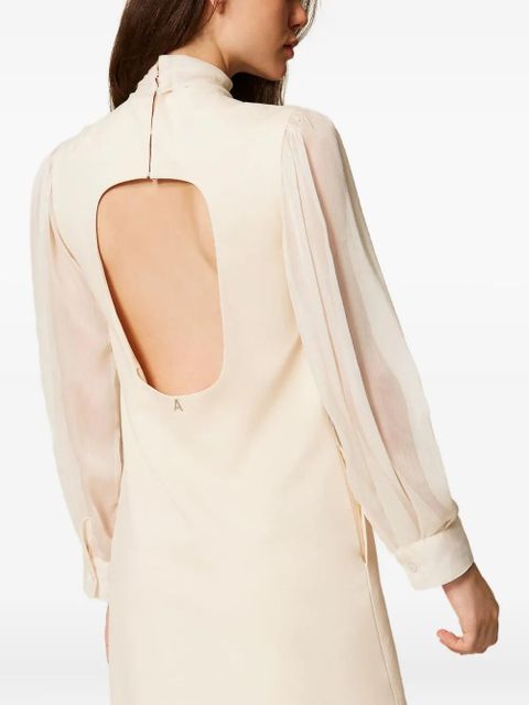 TWINSET pussy-bow sheer-sleeve mini dress - Neutrals