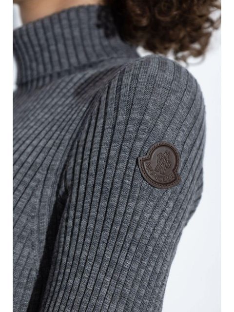 Moncler logo-patch wool maxi dress - Grey