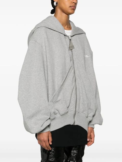 The Attico logo-embroidered draped cotton hoodie - Grey
