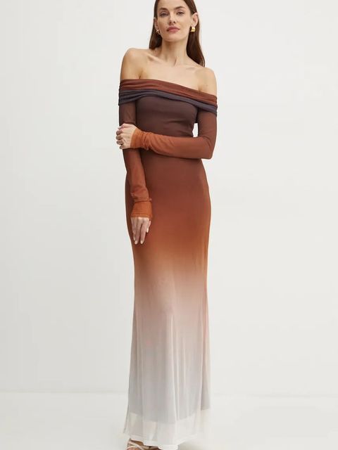 Bardot sukienka SAPHIA kolor brązowy maxi rozkloszowana 59505DB