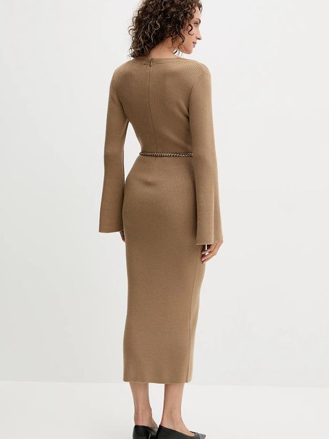 MICHAEL Michael Kors sukienka z dodatkiem wełny kolor zielony maxi dopasowana MF5835G4VR