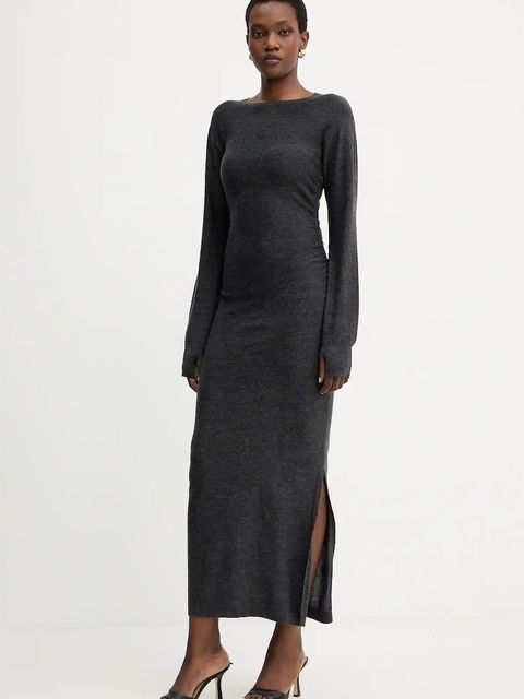 Marella sukienka wełniana kolor szary maxi dopasowana 2523326025200