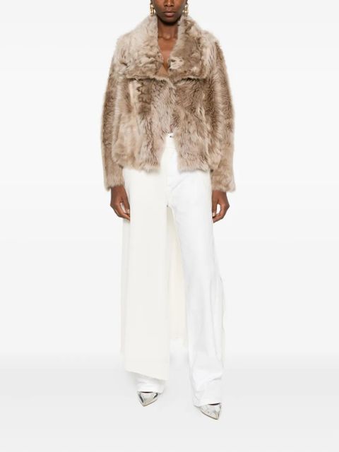 Yves Salomon leather-trimmed fur jacket - Neutrals