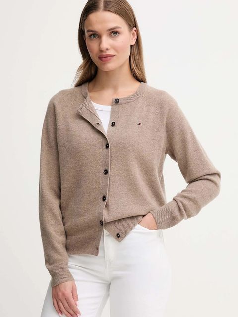 Tommy Hilfiger kardigan wełniany damski kolor brązowy lekki WW0WW47469 - zdjęcie produktu nr 1