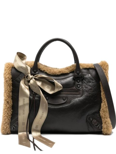 Balenciaga medium Le City shearling-trimmed tote bag - Brown - zdjęcie produktu nr 1
