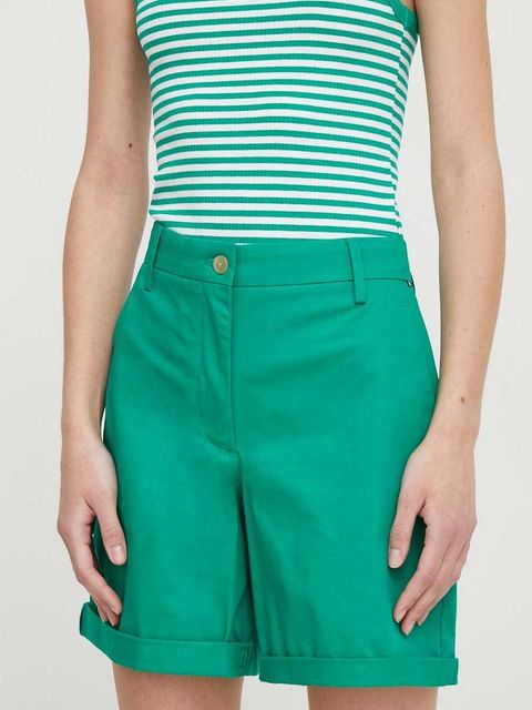 Tommy Hilfiger szorty damskie kolor zielony gładkie high waist WW0WW41769