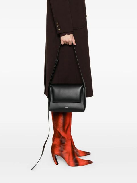 Jil Sander logo-print leather shoulder bag - Black