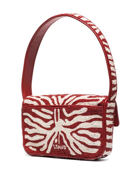 STAUD Tommy bead-embellished shoulder bag - Red