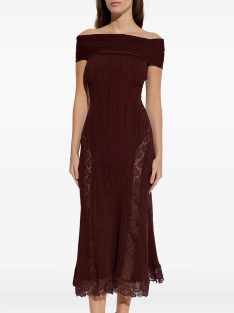 Self-Portrait off-shoulder lace-detail midi dress - Red