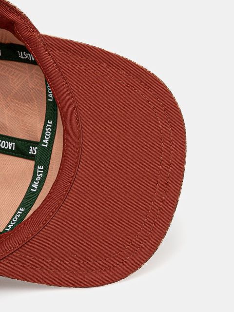 Lacoste czapka z daszkiem bawełniana kolor brązowy wzorzysta RK0763