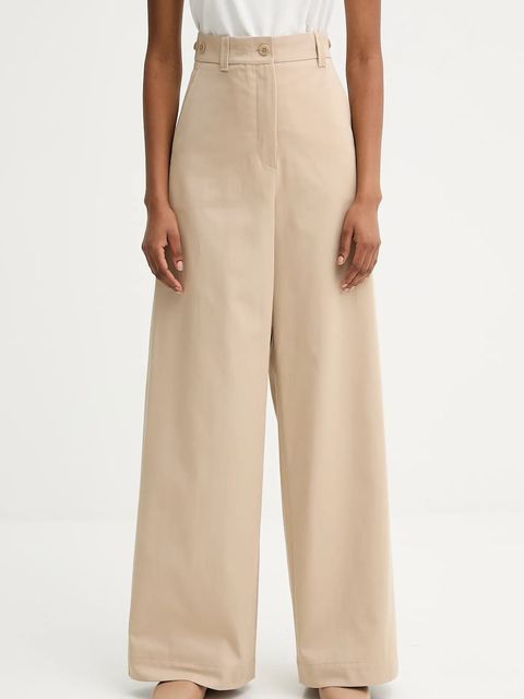 Weekend Max Mara spodnie bawełniane ALFEO damskie kolor beżowy szerokie high waist 2525136101600 - zdjęcie produktu nr 1