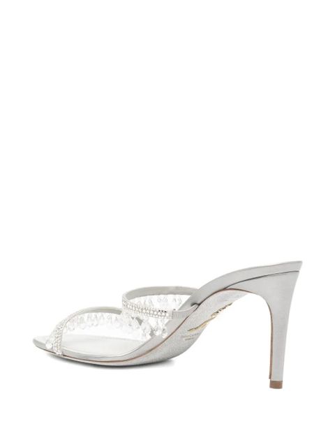 René Caovilla 80mm chandelier pearl slider sandals - Metallic
