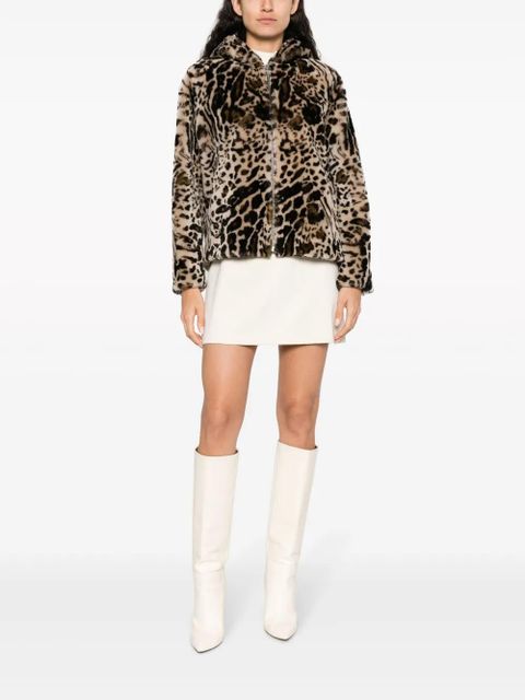 Yves Salomon leopard-print shearling hooded jacket - Neutrals - zdjęcie produktu nr 2