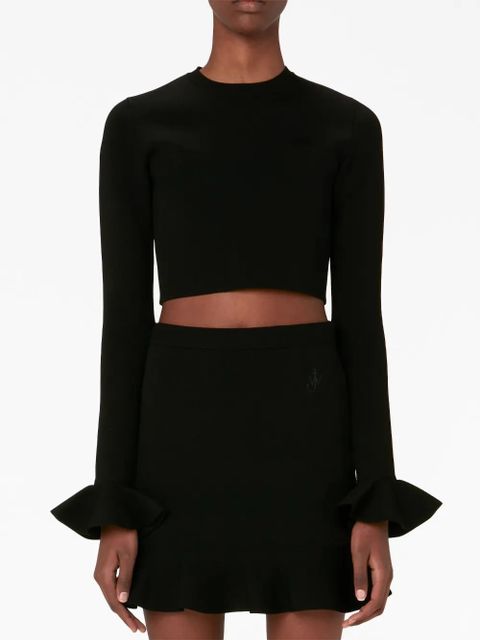 JW Anderson ruffled-cuffs cropped knitted top - Black