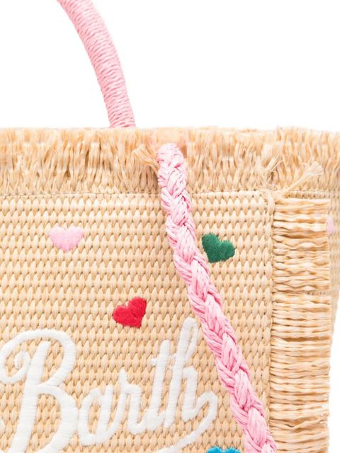 MC2 Saint Barth heart-embroidered frayed tote bag - Neutrals