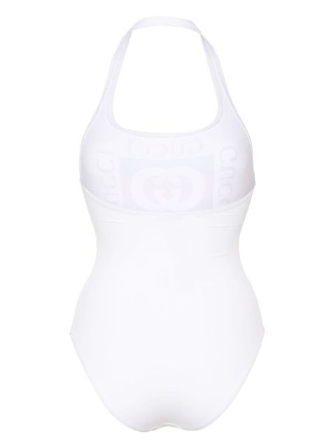 Gucci logo-print halterneck swimsuit - White