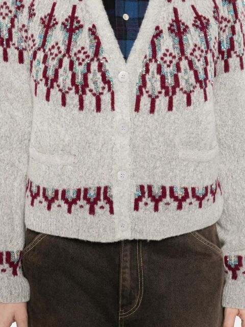 LOEWE fair isle-pattern patch-pocket cardigan - Grey