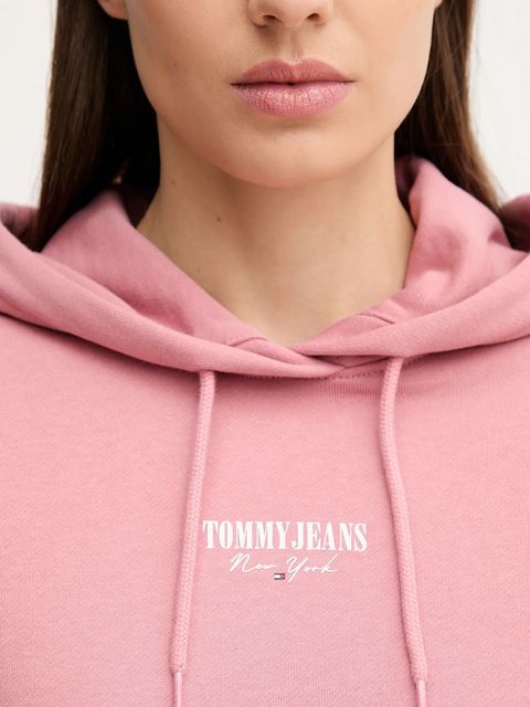 Tommy Jeans bluza bawełniana damska kolor różowy z kapturem z nadrukiem DW0DW20943