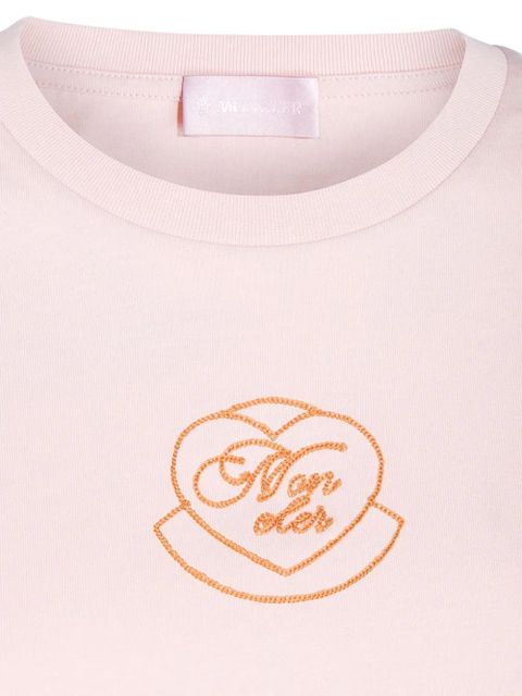 Moncler heart-embroidered logo T-shirt - Pink