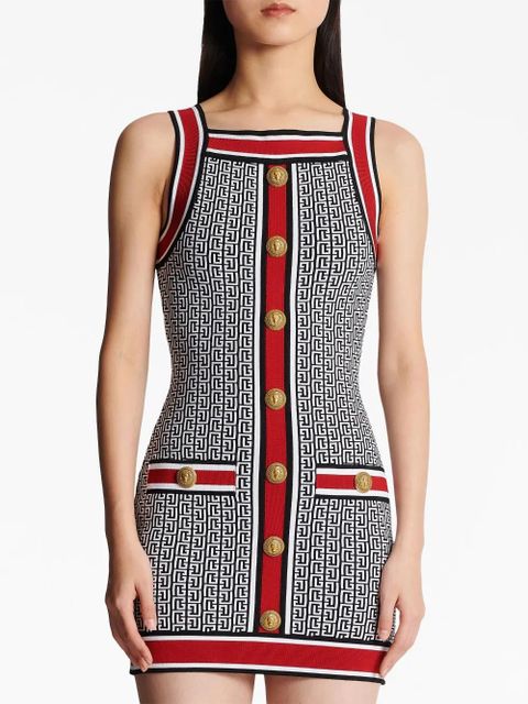 Balmain button-embellished monogram minidress - Red