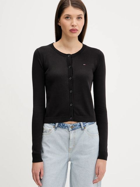 Tommy Jeans kardigan bawełniany damski kolor czarny lekki DW0DW20976 - zdjęcie produktu nr 1