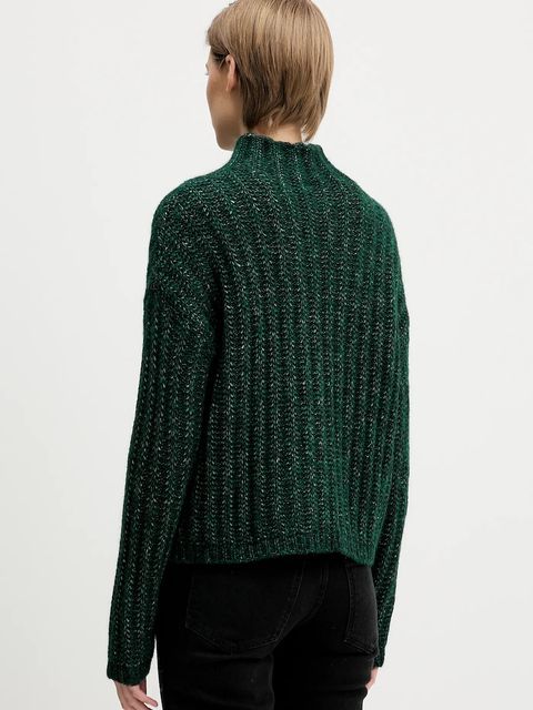 HUGO sweter z dodatkiem wełny damski kolor zielony ciepły z półgolfem 50550210