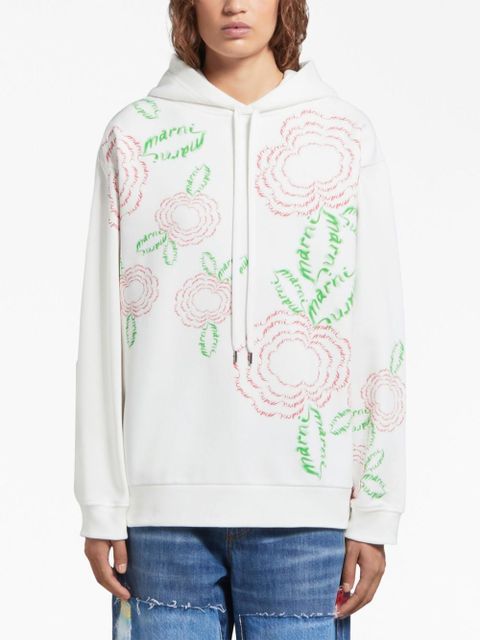 Marni rose-print cotton hoodie - White