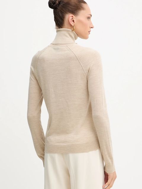 BOSS sweter wełniany damski kolor beżowy lekki z golfem 50548298