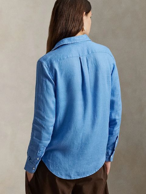 Polo Ralph Lauren koszula lniana kolor niebieski relaxed z kołnierzykiem klasycznym 211970730 - zdjęcie produktu nr 2