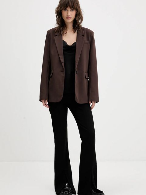 Abercrombie & Fitch marynarka kolor brązowy jednorzędowa gładka KI144-5233-480