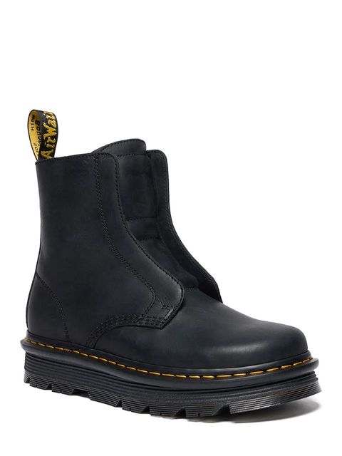 Dr. Martens botki skórzane ZebZag Laceless kolor czarny na płaskim obcasie lekko ocieplone DM42653001