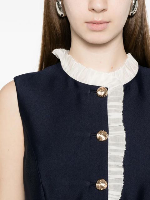 Self-Portrait ruffle-trim belted dress - Blue