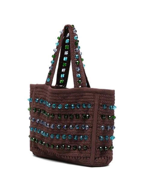 SANDRO bead-embellished crochet-knit tote bag - Brown