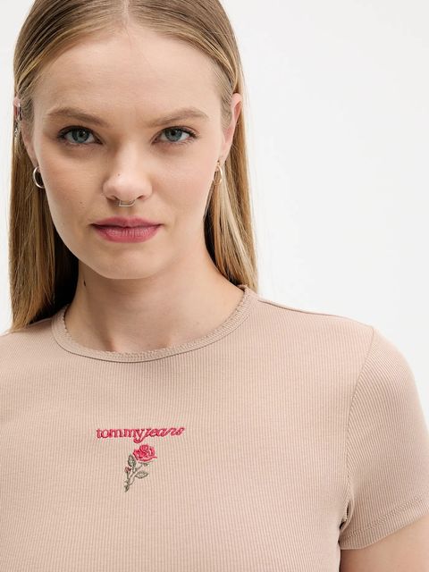 Tommy Jeans t-shirt damski kolor brązowy DW0DW21787