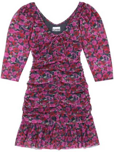 GANNI ruched mesh minidress - Pink - zdjęcie produktu nr 1