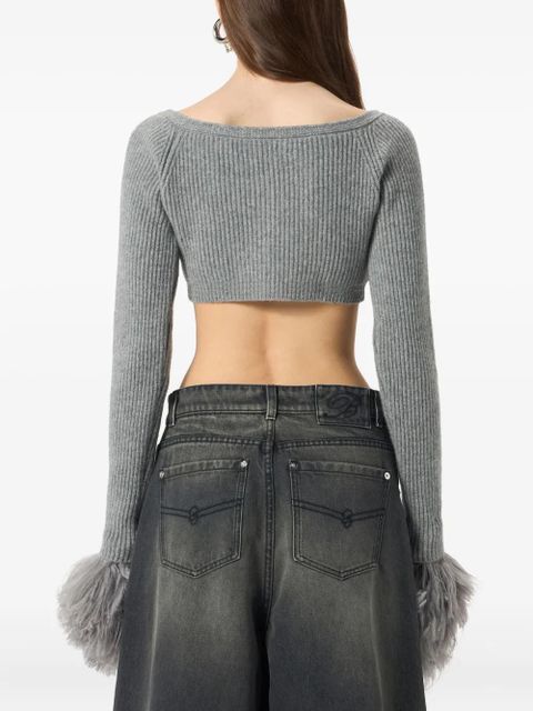 Blumarine cropped ribbed cardigan - Grey