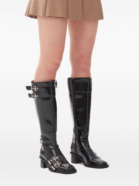 GANNI double-buckle knee-high boots - Black