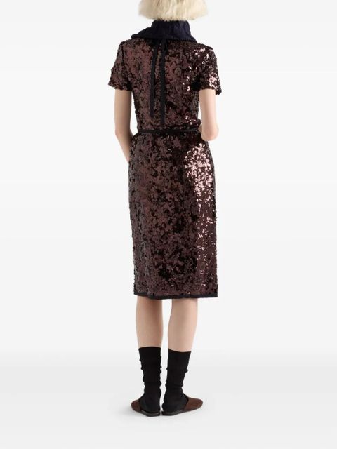 Prada sequin-embellished ribbon-tied skirt - Brown