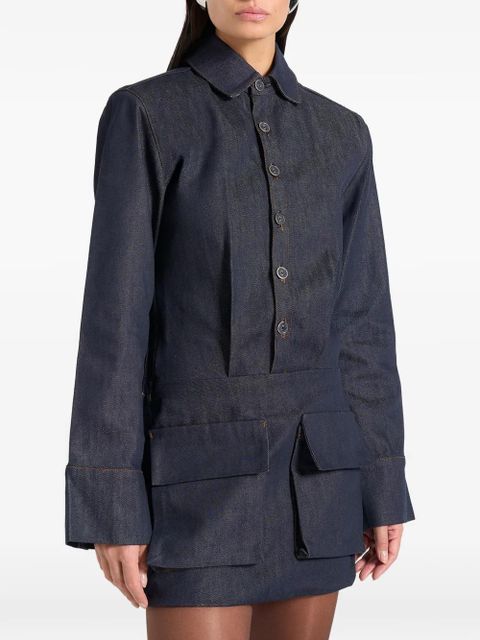 Manière De Voir Laure shoulder-pads denim mini dress - Blue