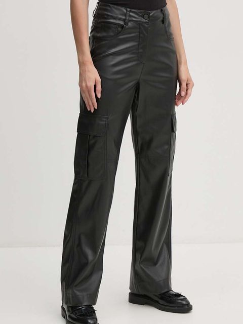 Sisley spodnie damskie kolor czarny proste high waist 45FSLF05N