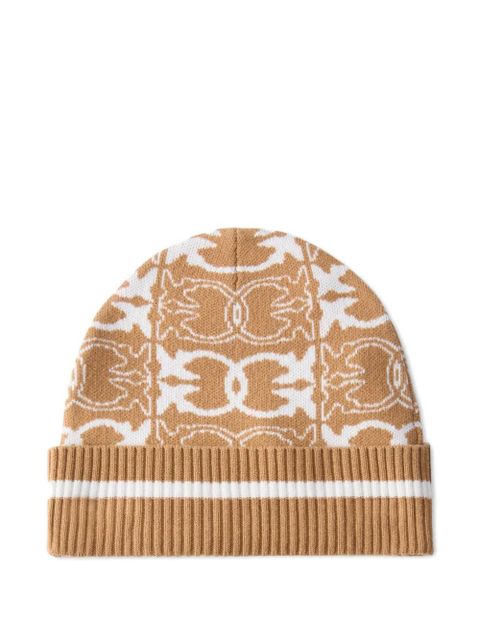 PINKO Love Birds-pattern ribbed beanie - Brown - zdjęcie produktu nr 1